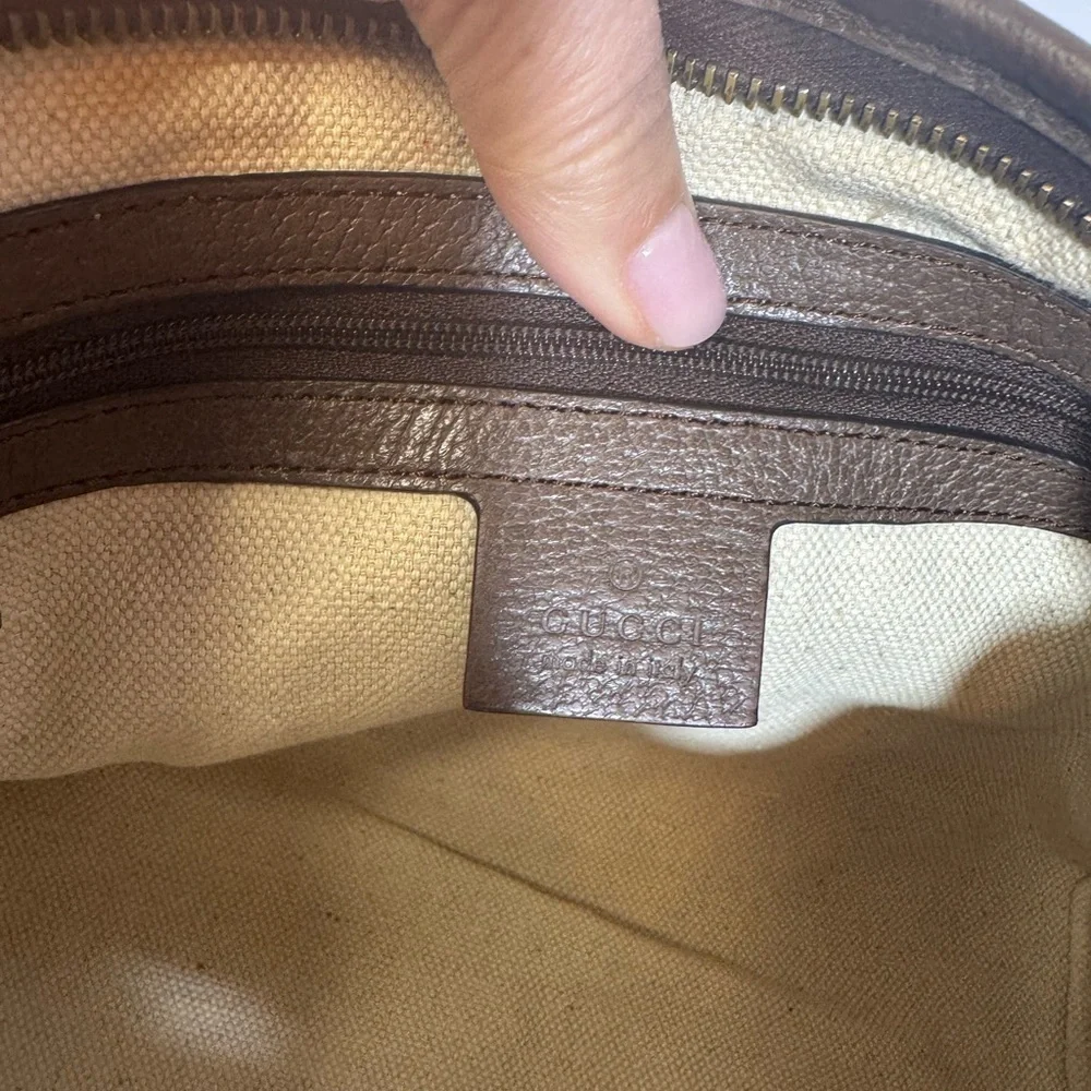 AUTHENTIC Gucci Beige Monogram Pouch/Clutch  with Green and Red Web